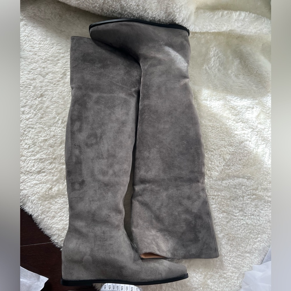 🌟 Elevator Elegant Gray Over the Knee Boots New